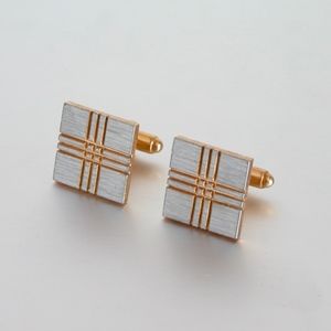 Vintage Modern Cufflinks Gold Silver Brushed Metal